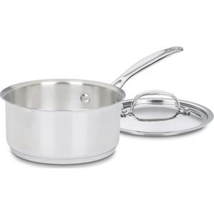 Cuisinart 1.5 Quart Sauce Pan with Cover, Stainless Steel Pot with Lid, Small Kitchen Pots, Dishwasher Safe, Compatible with Induction, Electric, Gas Cooktops, Oven Safe Saucepan, Cool Grip Handles