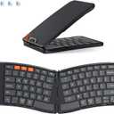 MEETION New Ergonomic Bluetooth Foldable Keyboard, Split Compact Portable Wireless Keyboard for Business Travel, Rechargeable Folding Keyboard for Tablet PC Smartphone iOS Android Windows Mac Black