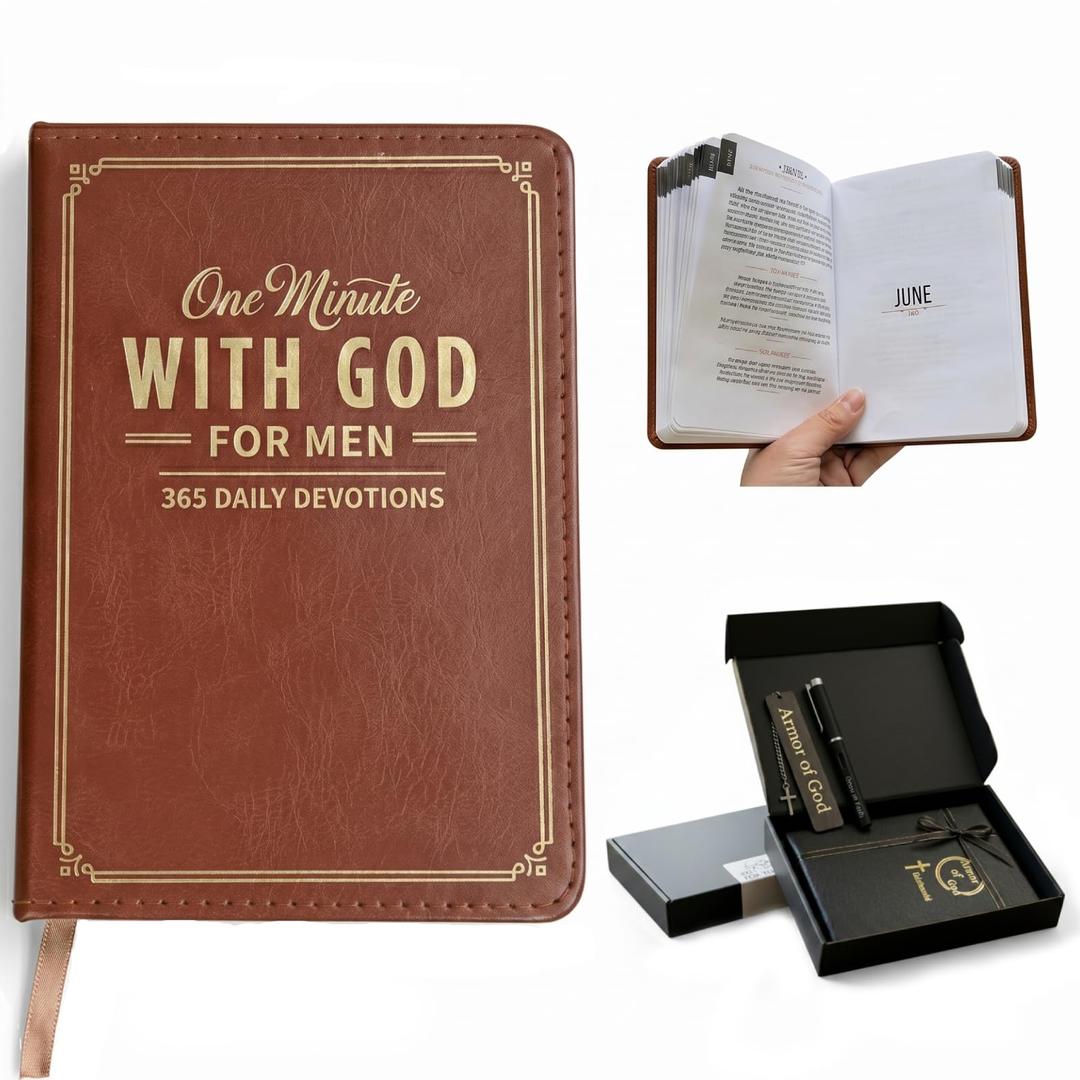 Daily Prayer Journal for Men, Christian Gifts for Men, 365-Day Devotional Notebook with Leather Bookmark, Brown Faux Leather Bible Study Planner, Scripture Notes, Gratitude Reflection