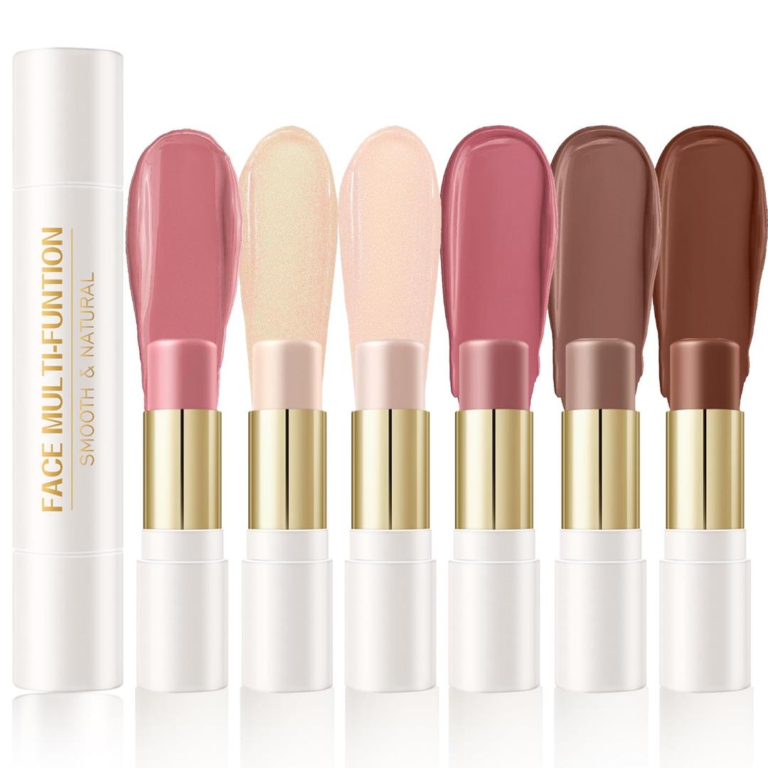 2 x 6 Colors Cream Contour Stick Makeup Kit, Shades with Blush, Highlighter and Bronzer,Double Ended Contour Stick for Cheeks, Waterproof and Long Lasting, Matte and Dewy Finish (Set B)