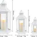 TRIROCKS Set of 3 Decorative Candle Lanterns18''&13"&10" H Hexagonal Candle Holder Vintage Metal Hanging Lantern with Tempered Glass for Garden Patio Wedding Event Indoors Outdoors(White)