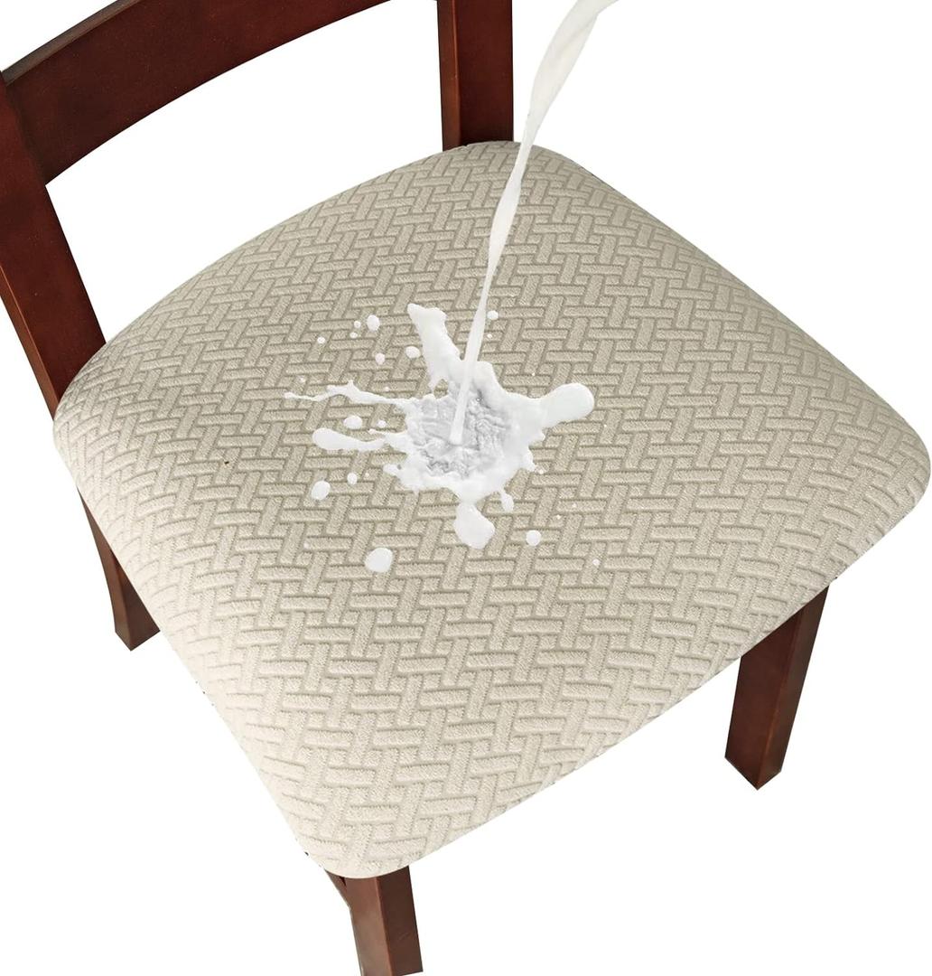 Genina Waterproof Seat Covers for Dining Room Chairs Covers Dining Chair seat Covers Kitchen Chair Covers slipcovers (Beige, 6 Pcs)