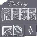 4 Pcs Metal Wall Art 16.5 x 11.8'' Line Art Wall Decor Floral Minimalist Decor Hanging Flower Aesthetic Modern for Living Room Bedroom Bathroom Kitchen Decoration(White)