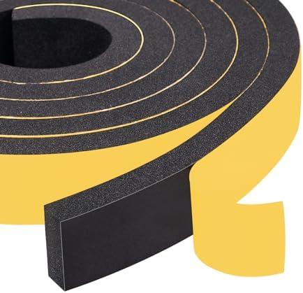 Yotache Foam Strips with Adhesive 2 Rolls 1" W X 3/8" T, (New Adhesive Craft) Black Foam Insulation Weather Stripping Door Seal Tape, 13 Ft Length (2 X 6.5 Ft Each)