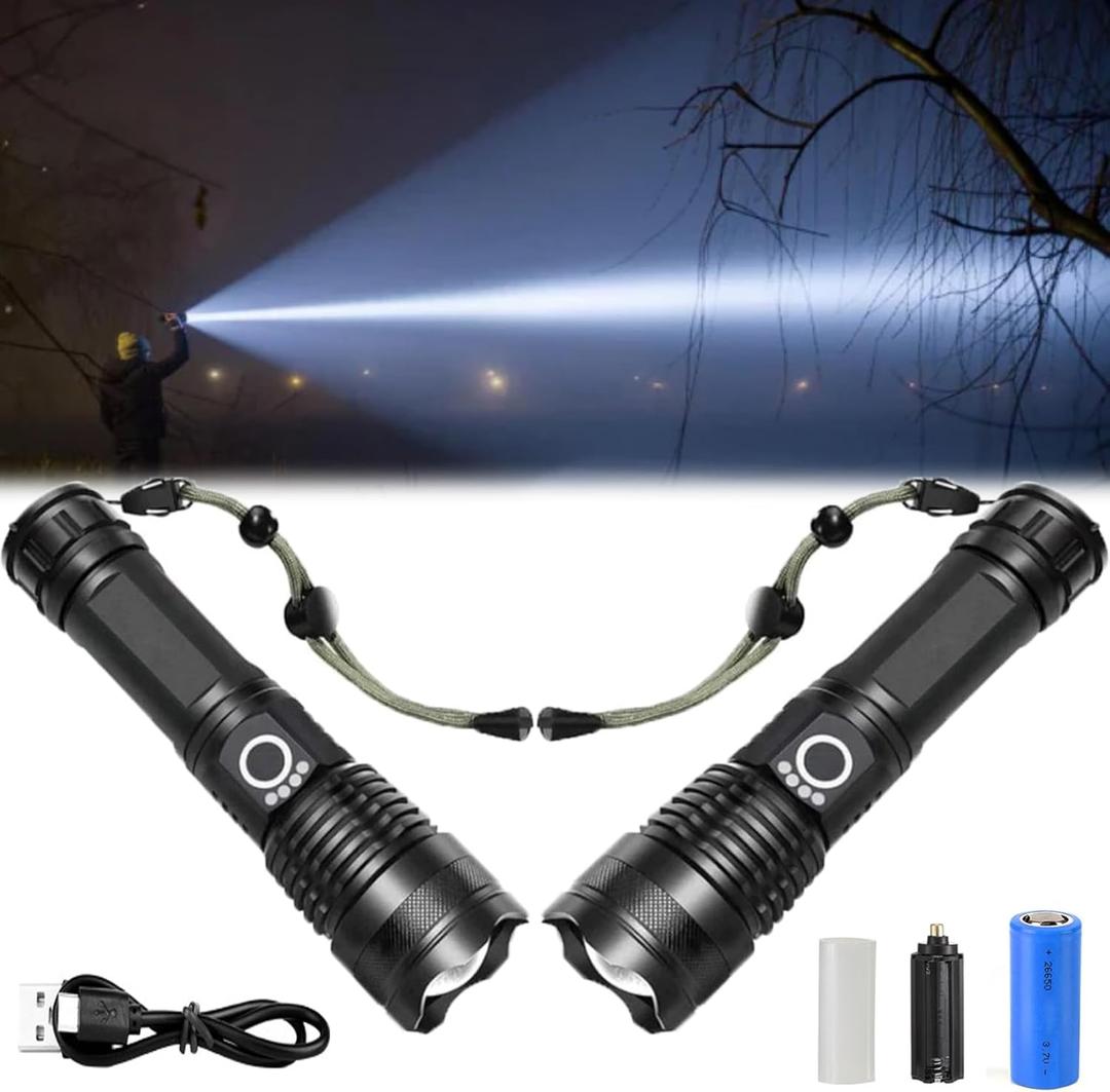 Phantom Pro Tactical Flashlight - 2024 Best Phantom Pro Flashlight, Rechargeable 990000 LED High Lumens Super Bright Flashlight with 5 Modes & Waterproof, Built to Survive Anything (2Pcs)