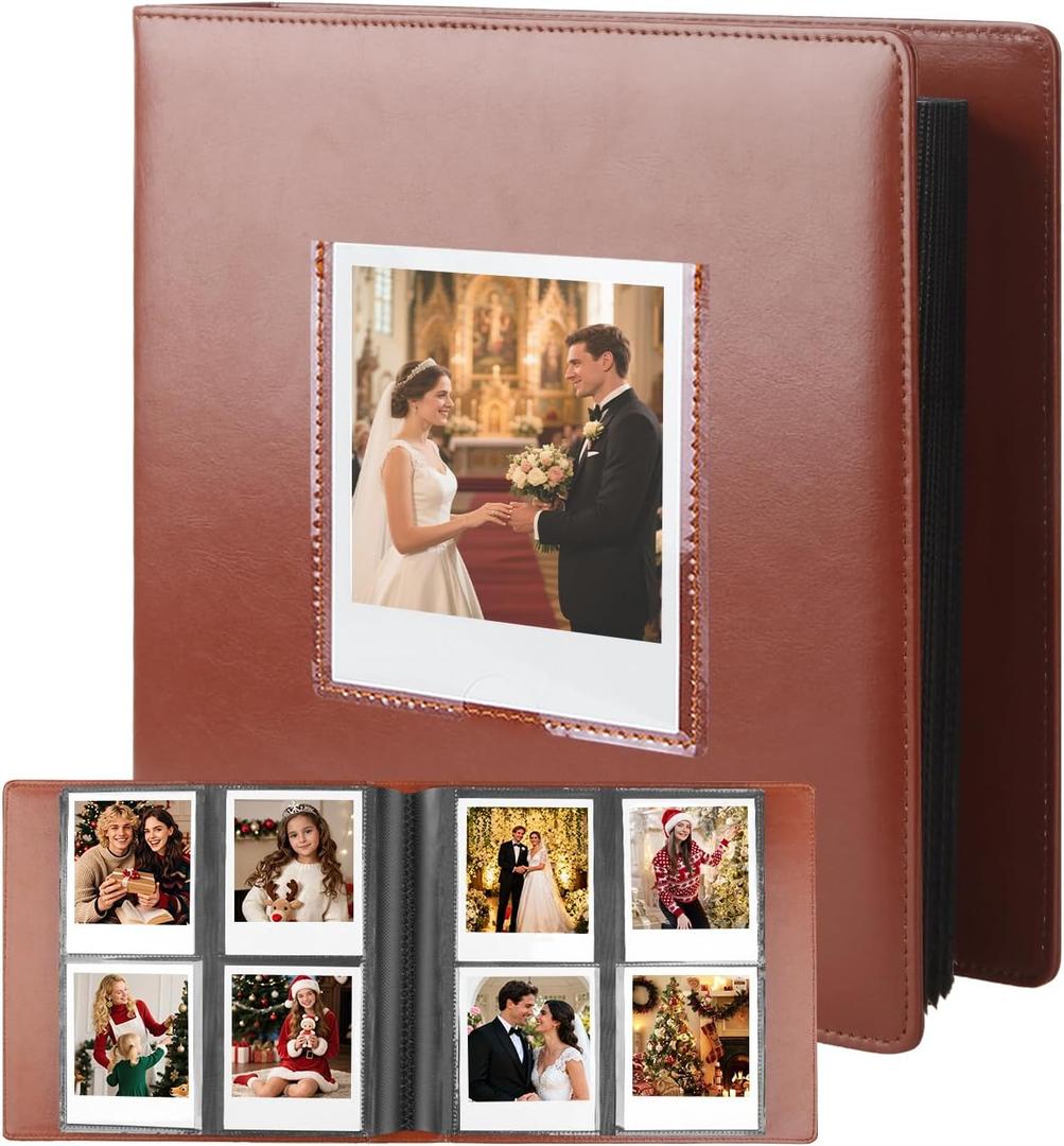 256 Pockets Photo Album for Polaroid 600 Itype Pictures, Large Photo Album for Polaroid i-Type, 600, SX-70 Instant Photos, Picture Book Capacity 256 Photos for Fujifilm Wide Instant Camera, Brown