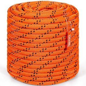 VEVOR Double Braided Polyester Rope, 3/4 in x 220 ft, 24 Strands, 20000 LBS Breaking Strength Outdoor Climbing Rope, Arborist Rigging Rope for Rock Hiking Camping Swing Rappelling Rescue, Orange/Black