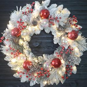 Christmas Wreath for Front Door 24" Christmas Wreath with Pine Branches, Berries, and Snowflake, Pine Cones, Red Ornaments Christmas Decorations Home Indoor and Outdoor Holiday Decor