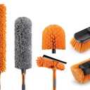 36 Foot High Reach Telescoping Duster Kit and Vinyl Siding Brushes with 5-30 ft Extension Pole // High Ceiling Cleaning and Window Washing kit // Exterior & Interior House and Gutter Cleaning Brush