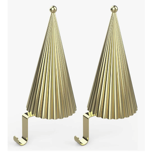 Christmas Tree Stocking Hanger Set of 2 - Metal Stocking Holder for Fireplace Mantle - Heavy Duty Gold Tree Set