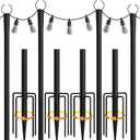 4 Pack String Light Poles, 10Ft Light Poles for Outside, Metal Poles with Fork, Lighting Hanging Post Accessories for Patio Decor Garden Backyard Yard Front Porch Outside Decorations