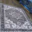 Rugflix 8x10 Area Rug for Living Room, Vintage Washable Area Rug with Non Slip Backing & Low Pile, Floral Soft Foldable Carpet for Bedroom Dining Room, Grey
