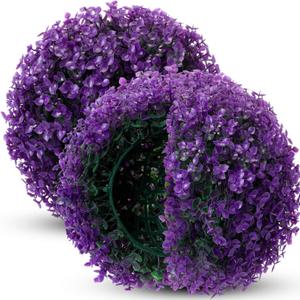 Hotop 2 Pcs 12 Inch Artificial Plant Topiary Ball 4 Layers Garden Spheres Boxwood Balls Artificial Topiaries Spheres Decorative Plants for Backyard, Balcony, Garden, Indoor Outdoor Decor(Purple)