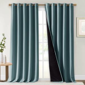 NICETOWN Aqua 100% Blackout Curtains for Windows, Super Heavy-Duty Black Lined Total Darkness Drapes for Bedroom, Privacy Assured Window Treatment for Patio (Pack of 2, 70 inches W x 108 inches L)