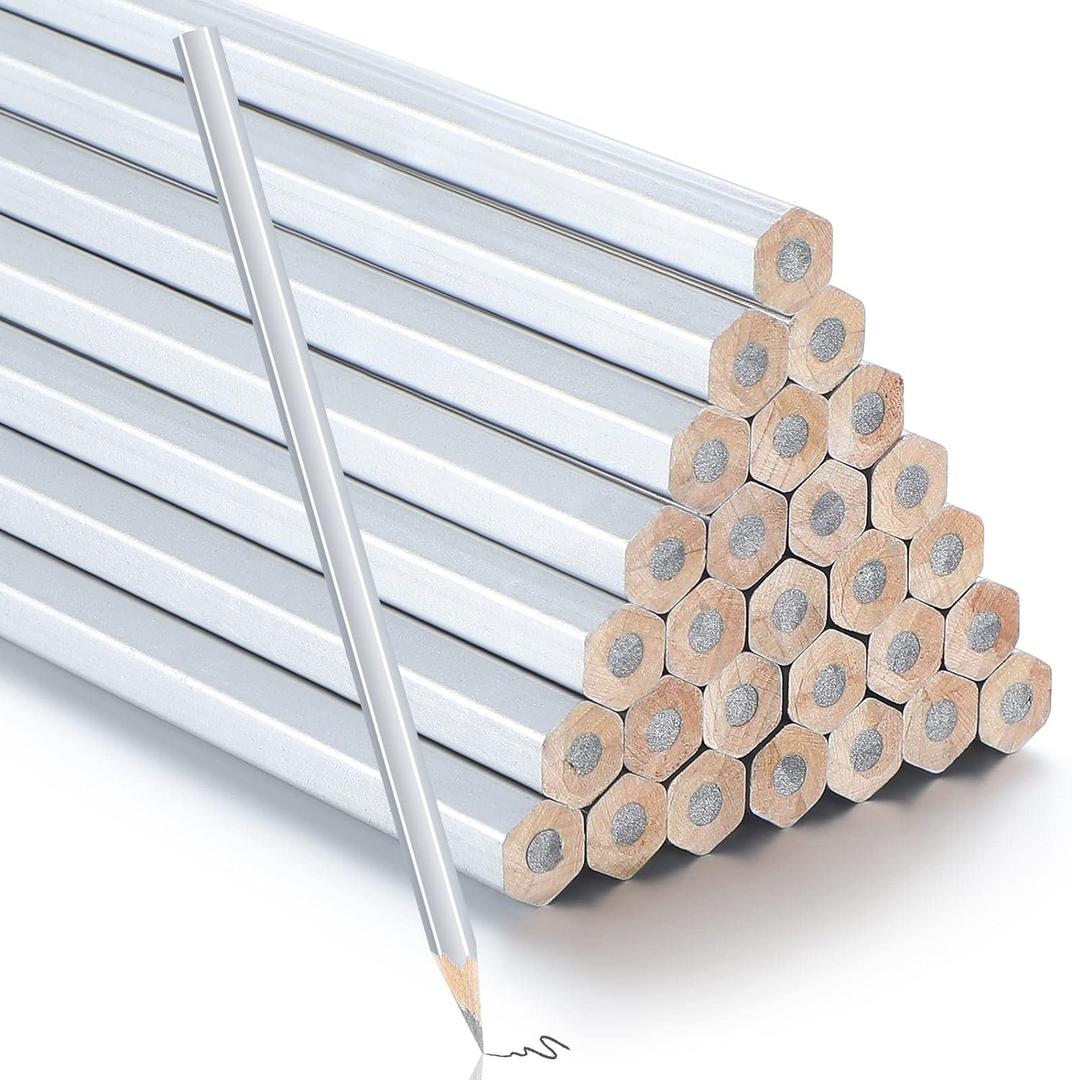 Tondiamo 48 Packs Silver Pencils for Welders Metallic Silver Marking Hex Pencil Welding Supplies Marking Tools for Welders Plumbers Framer Carpenter Office School
