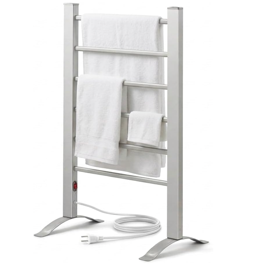 Towel Warmer for Bathroom, 6-Bar, Upgraded Extra-Wide Heating Area, Built-in Timer and Temperature Adjustment, Overheating Protection. Large Free-Standing Heated Towel Rack，White