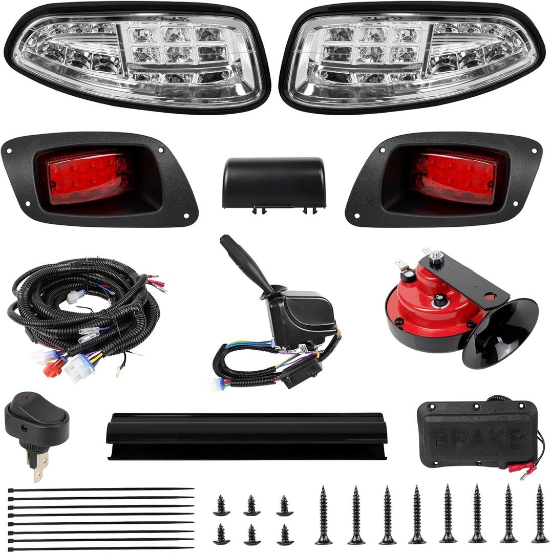 KAKSEY Deluxe Golf Cart LED Headlight Tail Light Kits Fit for EZGO RXV 2016 +, 12V Street Legal Golf Cart Lights Kit with Turn Signals Kits, Brake Lights, Horn