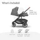 UPPAbaby Cruz V3 Stroller - from Birth + Car Seat Compatible - Full-Size, Reversible Seat - Infant Insert, Bug and Rain Shields Included - Greyson (Charcoal Mlange/Carbon Frame/Saddle Leather)