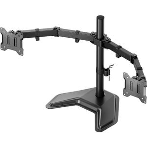 monTEK Stable Freestanding Dual Monitor Stand for 1732 Computer Screens, Heavy-Duty Desk Mount with 22 lbs per Arm, Fully Adjustable Brackets and Arms, Solid V-Shaped Base, VESA 100x100mm Max (Horizontal), Matte Black