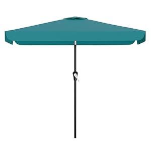 AreShark 6.5 x 10 FT Rectangular Valance Patio Umbrella, Outdoor Umbrella with Tilt and Crank, Market Table Umbrellas W/ 6 Ribs UV Protection for Garden, Deck, Backyard and Pool, Lake Blue