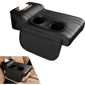 Car Center Console Cover, Microfiber Leather Car Armrest Cover, Multifunctional Armrest Storage Box with 2 Storage Bags, Cup Holders, Tissue Box Slot, Universal for Most Cars (Black)