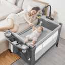 5-in-1 Pack and Play, Baby Bassinet Bedside Sleeper with U-Shaped Diaper Changer, Portable Toddler Playard for Newborn Toddlers, Baby Crib with 4 Adjustable Height, Carry Bag,Easy to Install (Grey)