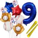 Baseball Balloons 9th Birthday Decorations,32 Inch Blue Num 9 Foil Balloon, Baseball Bat Glove Balloon, Star Confetti Balloons for 9 Year Old Boy Birthday Party Supplies