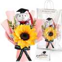 Giegxin 3 Pcs Graduation Bear Flower Bouquet Set, 2025 Small Plush Stuffed Bouquet with Bag and Gift Card Bear Doll Sunflower Artificial Floral for Grad Celebration Party Supplies (Pink)