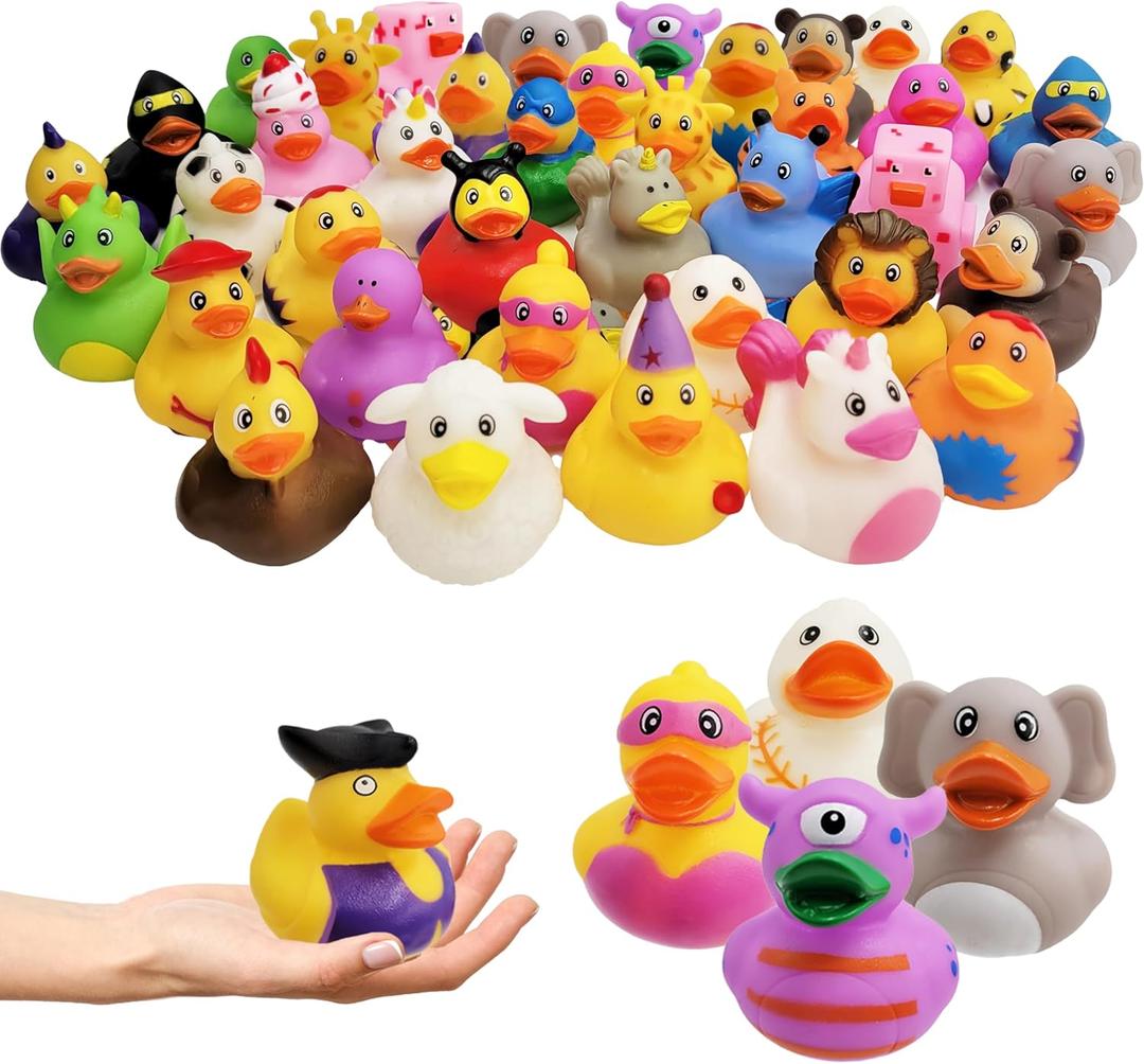 Assortment Rubber Duck Toy Duckies for Kids, Bath Birthday Gifts Baby Showers Classroom Incentives, Summer Beach and Pool Activity, 2" (100-Pack)