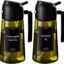 16oz/470ml Glass Olive Oil Sprayer for Cooking - 2 in 1 Olive Oil Dispenser for Kitchen Gadgets, Air Fryer, Salad, and BBQ (Black & Black)
