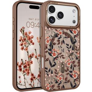 DOMAVER for iPhone 17 Pro Max Case, Magnetic Phone Case for iPhone 17 Pro Max [Compatible with MagSafe] Slim Fit Flowers Floral Design Shockproof Protective Bumper Women Girls Cover, Free Bloom