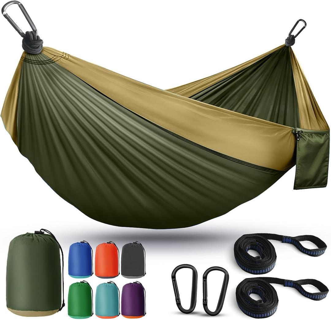 Camping Hammock Lightweight, Portable Hammocks Parachute Hammock with Two Tree Straps, Single or Double Travel Swing Nylon Camp Hammocks, Outdoor Essentials for Beach Backpacking Hiking