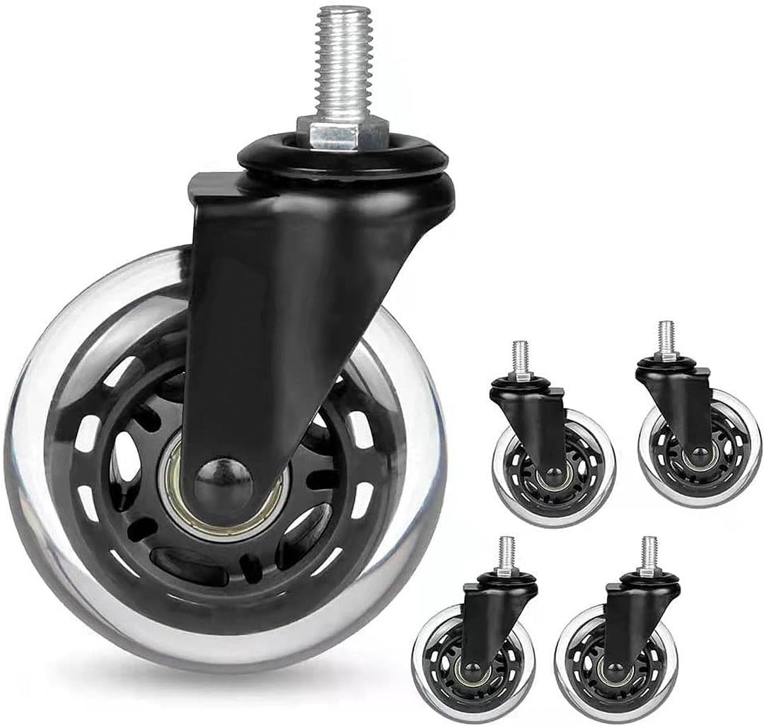 8T8 Office Chair Caster Wheels with 5/16''-18x1 Threaded Stem Caster, Heavy Duty 3" Replacement Rubber Office Chair Wheels for Smart Home Offices, Safe for Hardwood Tile Floors