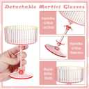 XUWAIDSGN 12 Pcs Champagne Martini Glasses 9 Oz with Gilded Removable Gold Rim Coupe Glasses Pink Martini Glasses Plastic Mimosa Vintage Coupe Glasses Set For Wedding Anniversary (12, Ribbed Pink)