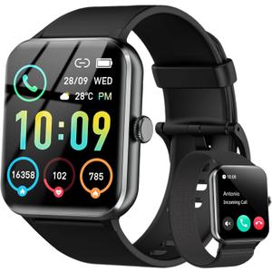 Smart Watch(Answer/Make Call), 1.85" Smartwatch for Men Women, 100+ Sport Modes, Pedometer, IP68 Waterproof Fitness Tracker, Heart Rate/Sleep Monitor, Smart Watches for Android & iOS (2 Straps) (R50 Black)