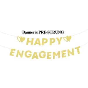AROKIPPRY Pre-strung Happy Engagement Banner -Gold Glitter Engagement Party Decorations/engagement Party/Wedding Shower Bachelorette Party Banner Decorations