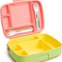 Munchkin Lunch Bento Box for Kids and Toddlers, Includes Stainless Steel Utensils, BPA-Free, 18 Months and Up, Pink/Green/Yellow