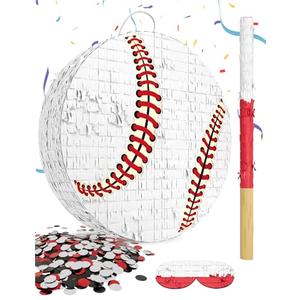 Baseball Piñata for Boys – Includes Wooden Bat, Blindfold, and Confetti – 13"x13"x3" – Perfect for Sports-Themed Party Decorations and Birthday Party Fun