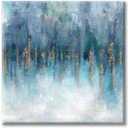 Modern Picture Abstract Canvas Artwork:Blue & White Wall Art on Canvas painting for Office (24'' x 24'' x 1 Panel + 24'' x 12'' x 2 Panels)