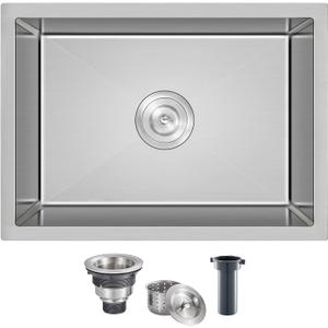 MENATT 22 inch Undermount Kitchen Sink, 22" x 18" Single Bowl Kitchen Sink Undermount Stainless Steel Handmade Bar Sink with Basket Strainer(Brushed)