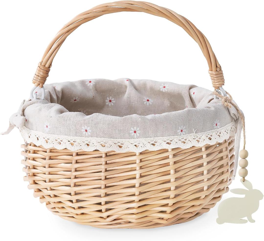 Easter Baskets for Kids, Large Personalized Wicker Easter Basket Empty with Handle, Basket Tags, Woven Rope Egg Easter Baskets for Boys Girls Babies Toddler Infant, Easter Basket Gifts for Boy, 2 Pcs