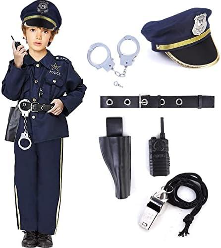 Acekid Police Costume for Boys Halloween Police Officer Costume for Kids, S