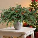 RICHMYC Christmas Branches Norfolk Pine Stems 17.7 Inch 12 Pcs, Artificial Cedar Pine Stems Faux Greenery Pine Picks for Vase DIY Garland Wreath Home Decoration