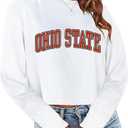 Sumtory Women Long Sleeve Crew Neck Sweat Shirts Loose Fit Letter Print Pullovers Crop Tee Tops (Small, 23# White #Ohio State)