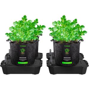 VIVOSUN 4-Pack FlexFeed Self-Watering Pots with Grow Bags, Auto Irrigation Fabric Pot Base with Water Meter & Maintenance Window, for Use Indoors/Outdoors in Grow Tents, Greenhouses, Gardens