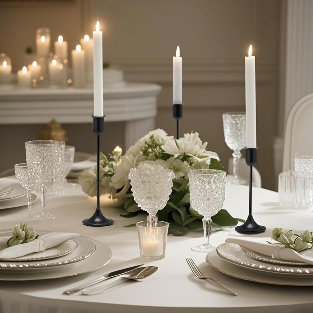 Black Tall Candle Candlestick Holder, 3PCS Taper Pillar Candle Sticks Stand Holders Decor, Centerpiece Dining Table Wedding Festive Fireplace Mantle Vintage Room Decorations, Housewarming Gift