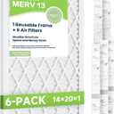 Future Way 14x20x1 Air Filters, 6-pack with Reusable Frame, MERV 13, MPR 1900 AC Furnace Filters, Space Saving &Cost-effective