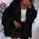 PRETTYGARDEN Womens Oversized Cardigan Sweaters 2026 Fall Long Lantern Sleeve Knit Open Front Lightweight Sweater (Medium, Black)