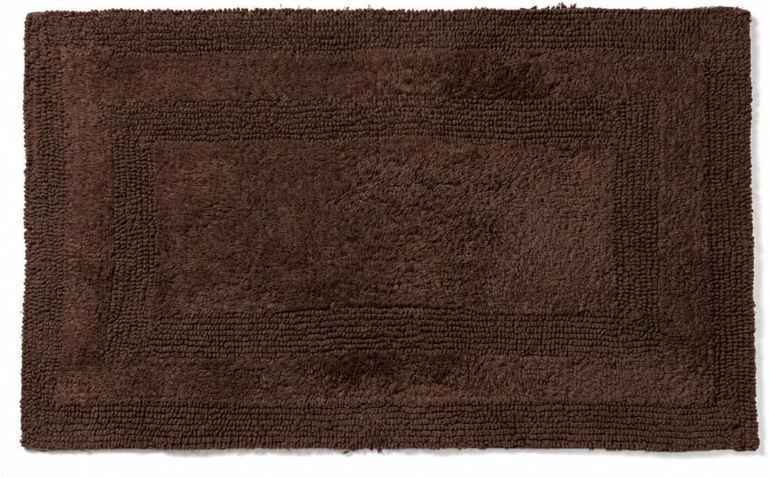 Akiko Cotton Bath Mat Soft Plush Reversible Bathroom Rug 20x32 Chocolate