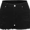 THUNDER STAR Women Mid Rise Ripped Stretchy Jeans Shorts Frayed Raw Hem Casual Denim Shorts (Black, XL)